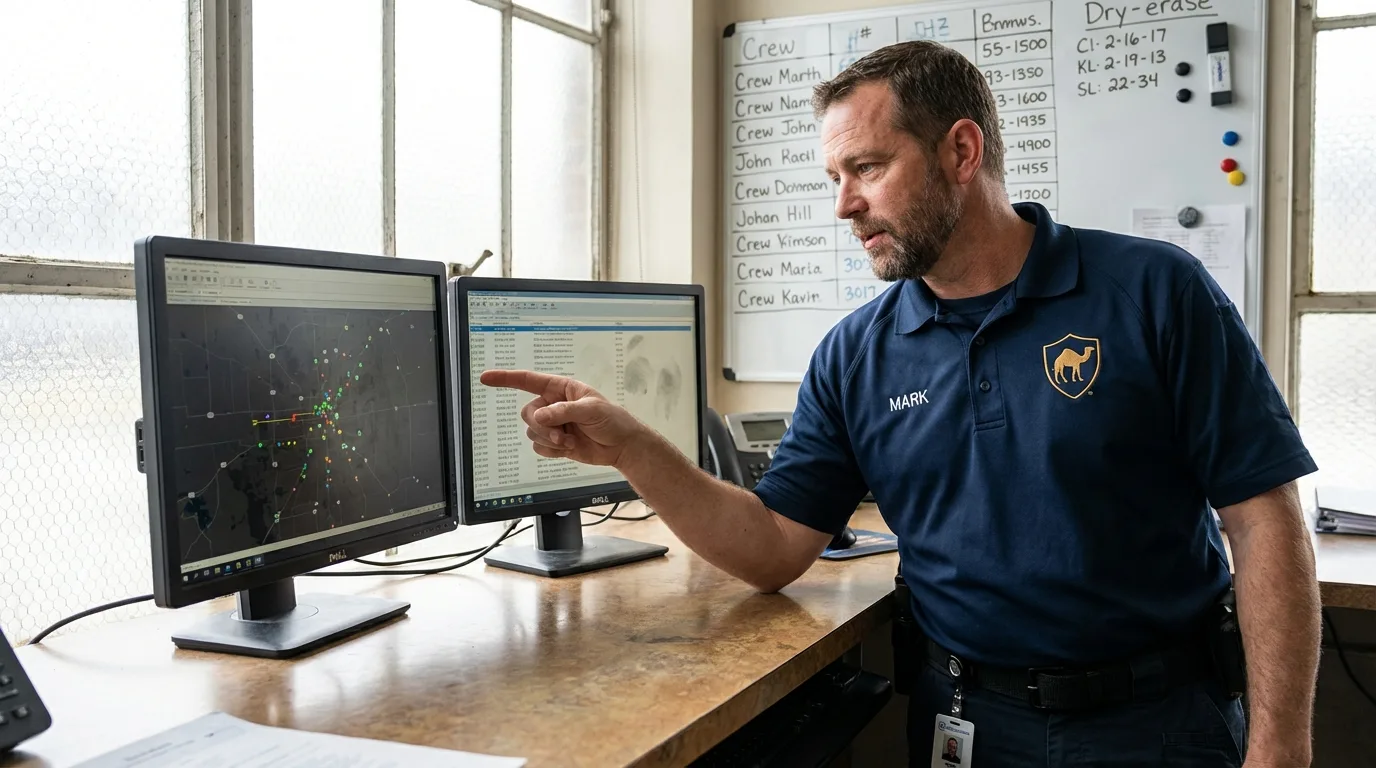 Dispatch coordinator reviewing live GPS routing map for Kansas deliveries